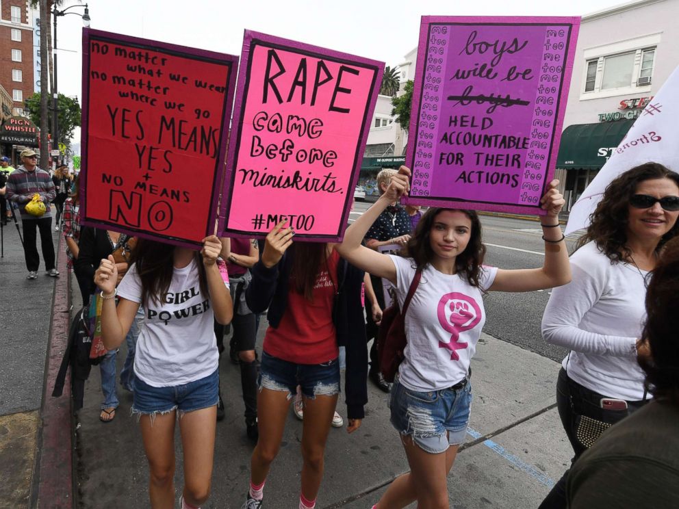 PHOTO: Demonstrators march during a #MeToo protest in Hollywood, Calif., Nov. 12, 2017.