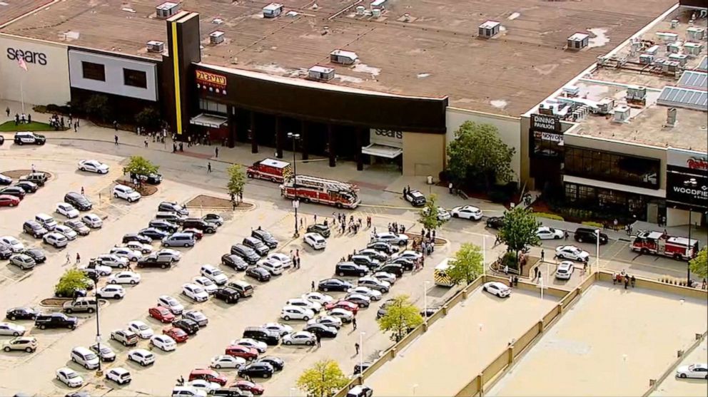 PHOTO: Police and firefighters respond after reports of a car crashing into Woodfield Mall in Schaumburg, Ill., Sept. 20, 2019.