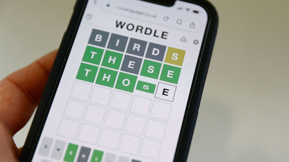 PHOTO: Wordle, the web-based word game is seen played on a mobile phone in this photo illustration taken Feb. 1, 2022.