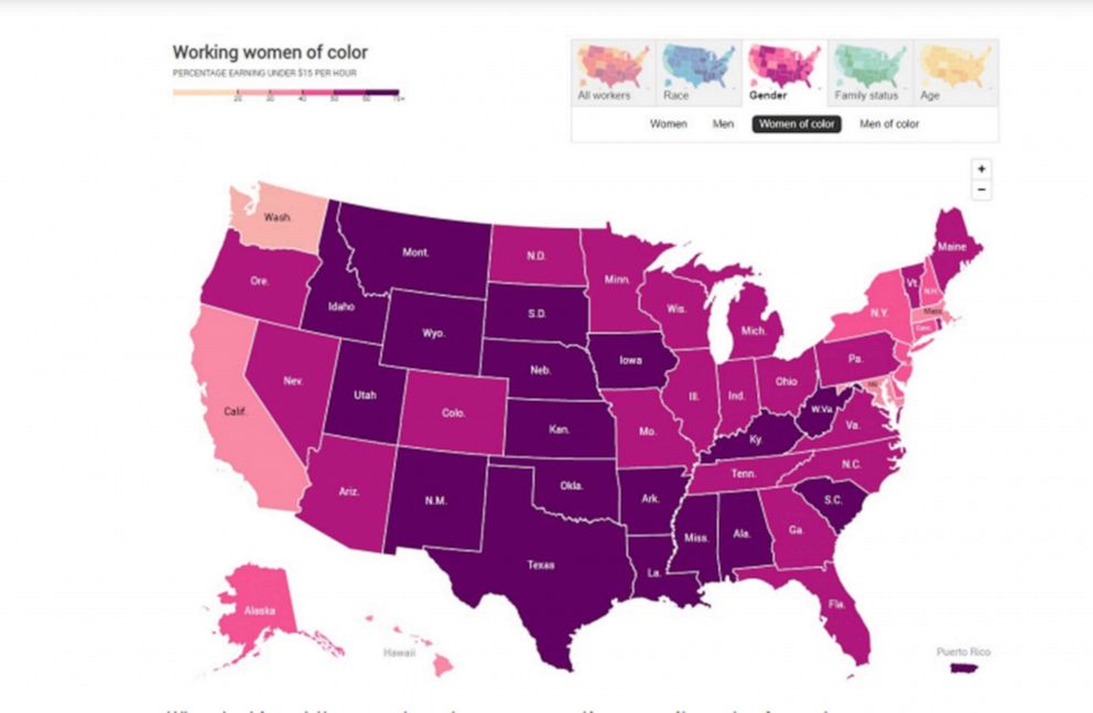 PHOTO: The disparity between pay between women of color and men is shown in a map.
