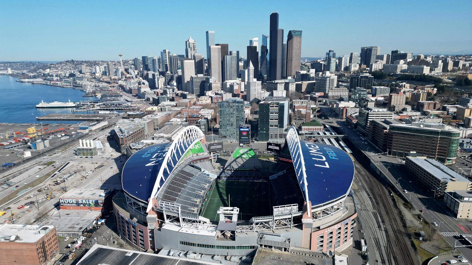 PHOTO: A general overall aerial view of Lumen Field. The stadium is the home of the Seattle Sounders FC and Seattle Seahawks.