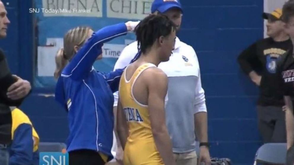 PHOTO: Andrew Johnson, a junior at Buena Regional High School was forced to cut his hair by a referee before competing in a meet on Wednesday, Dec. 19, 2018.