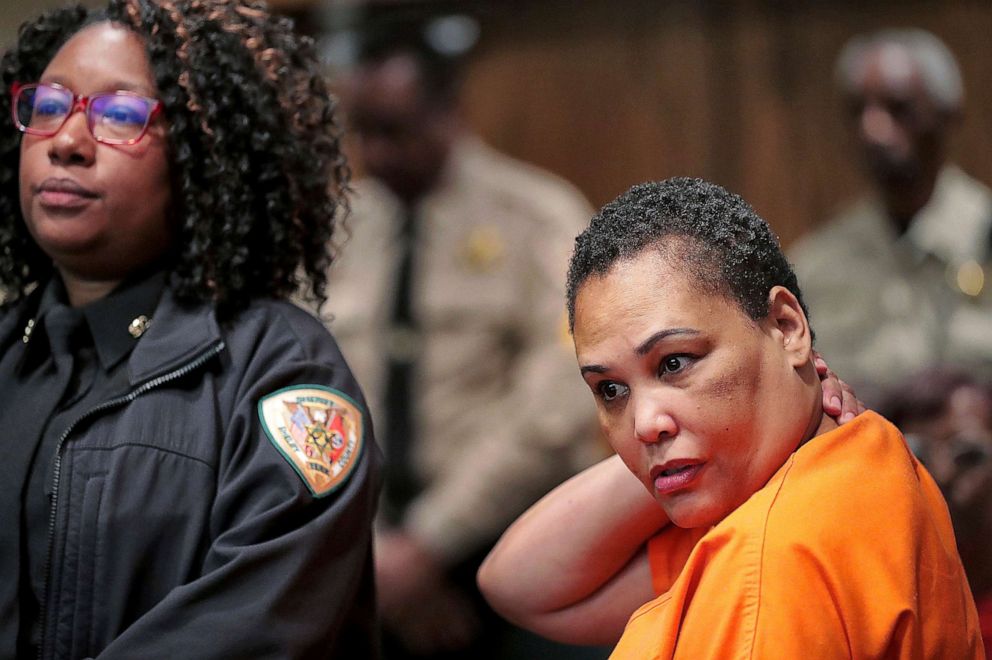PHOTO: Sherra Wright listens as prosecutor Paul Hagerman reads evidence against her during a court hearing on July 25, 2019 in Memphis, Tenn. Wright plead guilty to the murder of her husband, former Grizzlies player Lorenzen Wright.