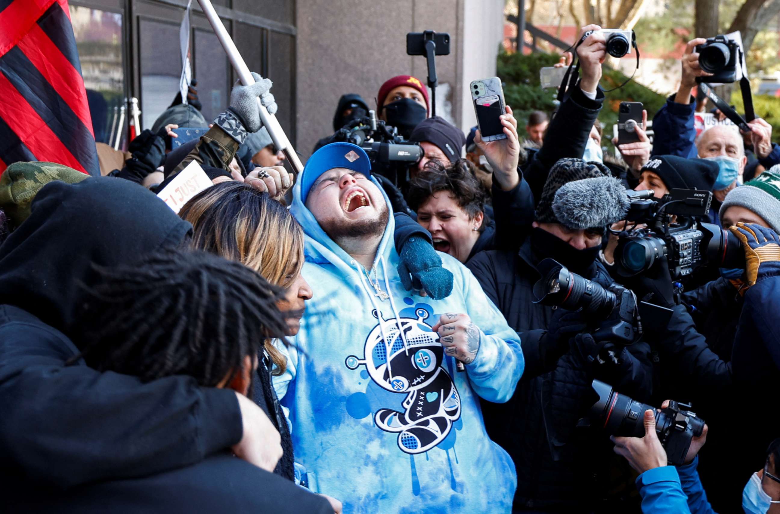 PHOTO: Damik Wright reacts to the outcome in the manslaughter trial of Kimberly Potter, the former Minnesota police officer who killed his brother, Daunte Wright, outside the Hennepin County Courthouse in Minneapolis, Dec. 23, 2021.