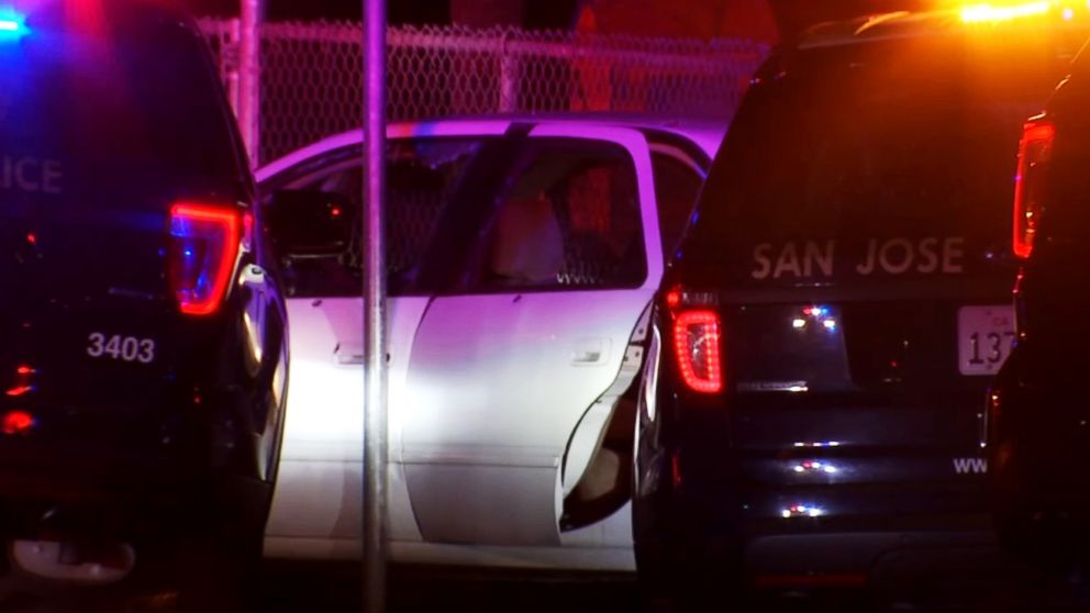 PHOTO: A car driven by 24-year-old Jennifer Vasquez is surrounded by police vehicles at the scene of a police-involved shooting early on Dec. 25, 2018, in San Jose, Calif.