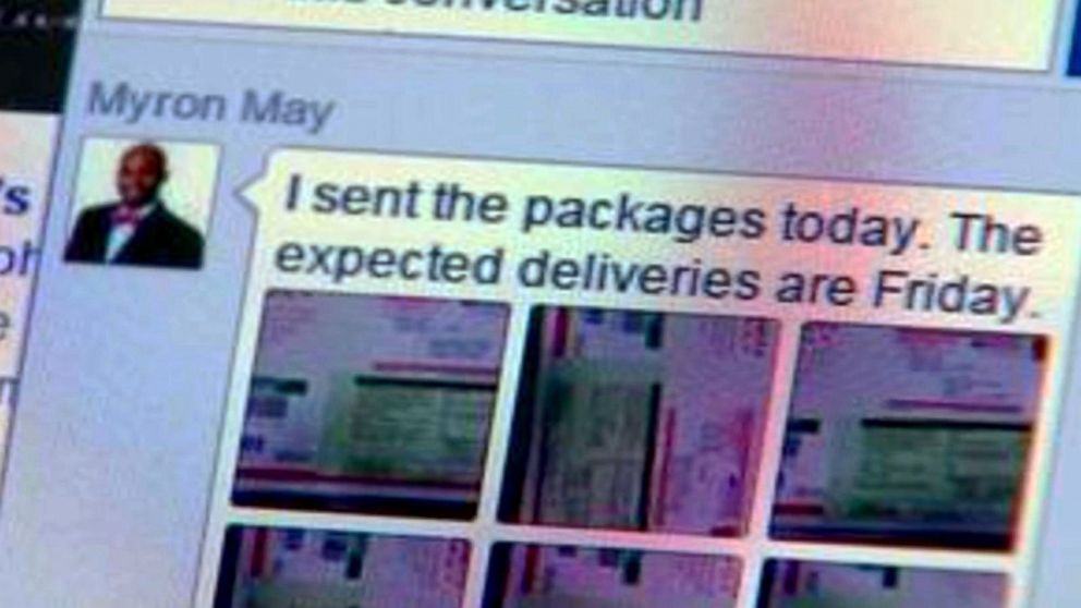 PHOTO: Myron May messaged a friend, telling him to expect a package to arrive on Friday. 