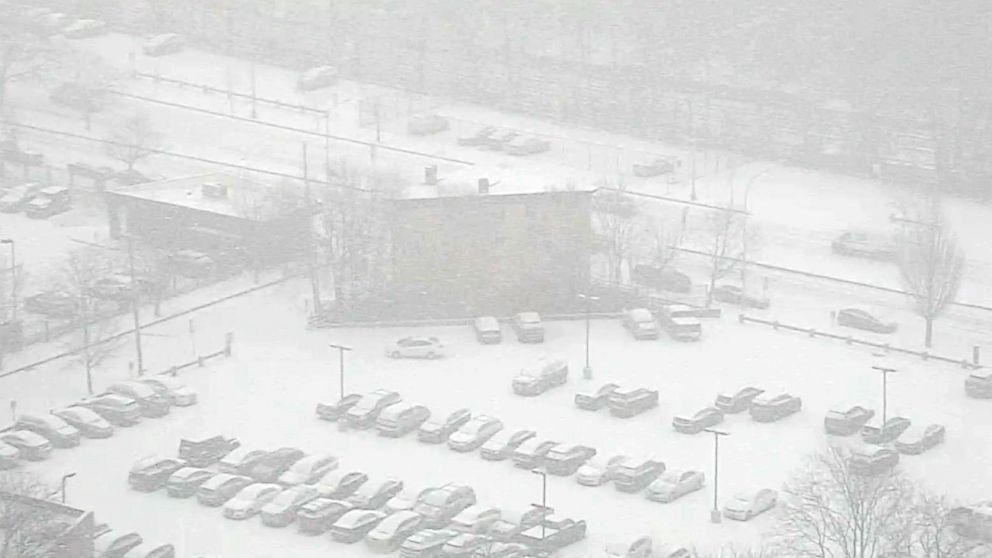 PHOTO: Snow blankets a Connecticut parking lot, Feb. 12, 2019.