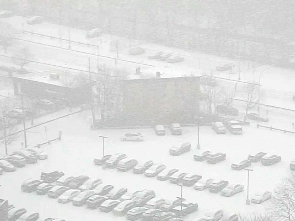 PHOTO: Snow blankets a Connecticut parking lot, Feb. 12, 2019.