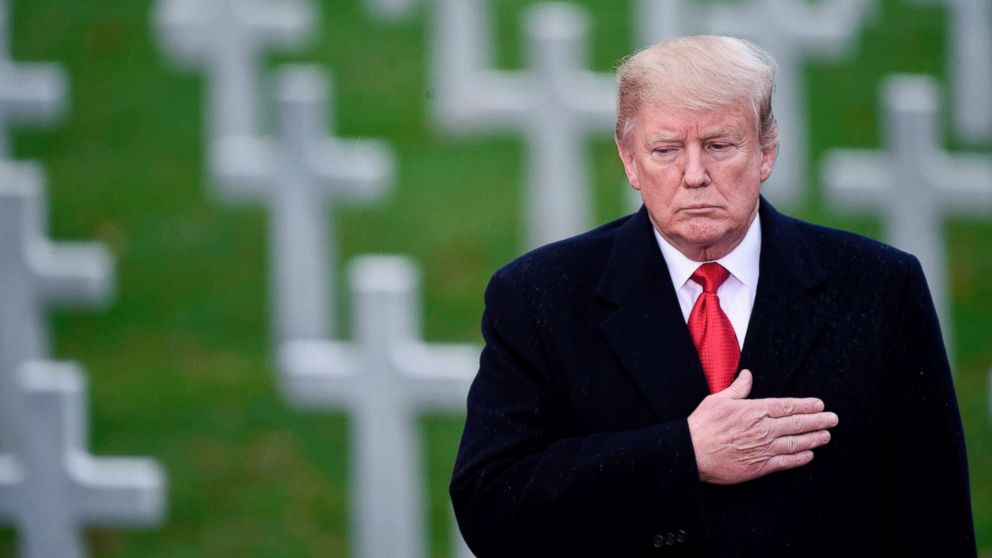 PHOTO: President Donald Trump visits the American Cemetery of Suresnes, outside of Paris, Nov. 11, 2018.