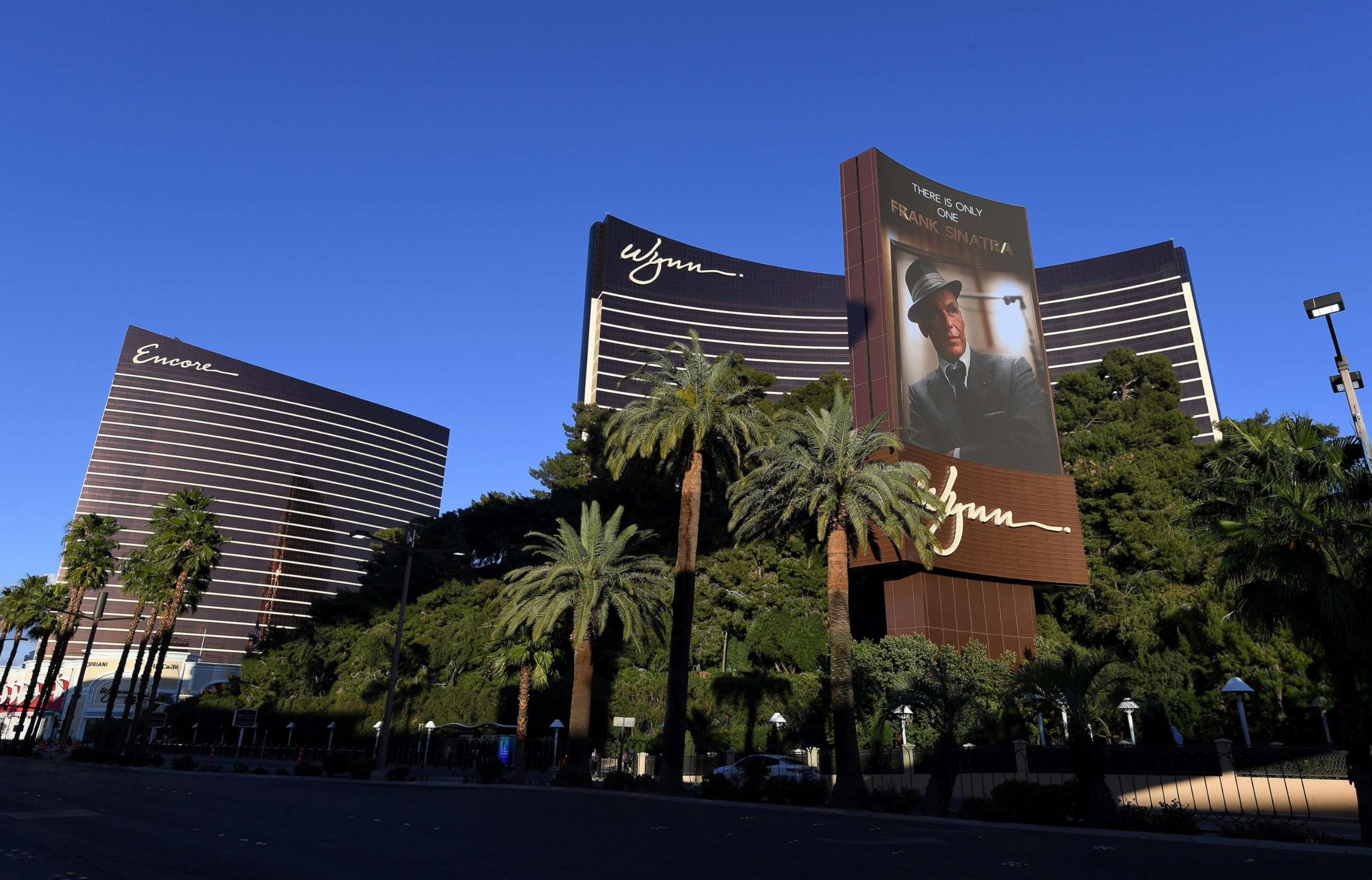 PHOTO: An exterior view shows Encore Las Vegas and Wynn Las Vegas on March 15, 2020 in Las Vegas.