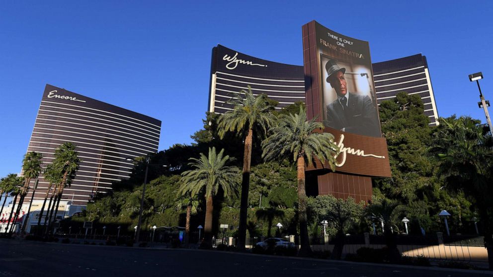 PHOTO: An exterior view shows Encore Las Vegas and Wynn Las Vegas on March 15, 2020 in Las Vegas.