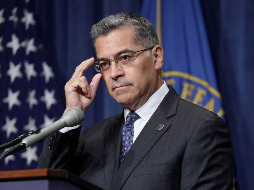 PHOTO: Health and Human Services Secretary Xaviar Becerra holds a news conference to unveil the Biden administration's action plan following the overturning of Roe v Wade, at the Department of Health and Human Services in Washington, June 28, 2022.