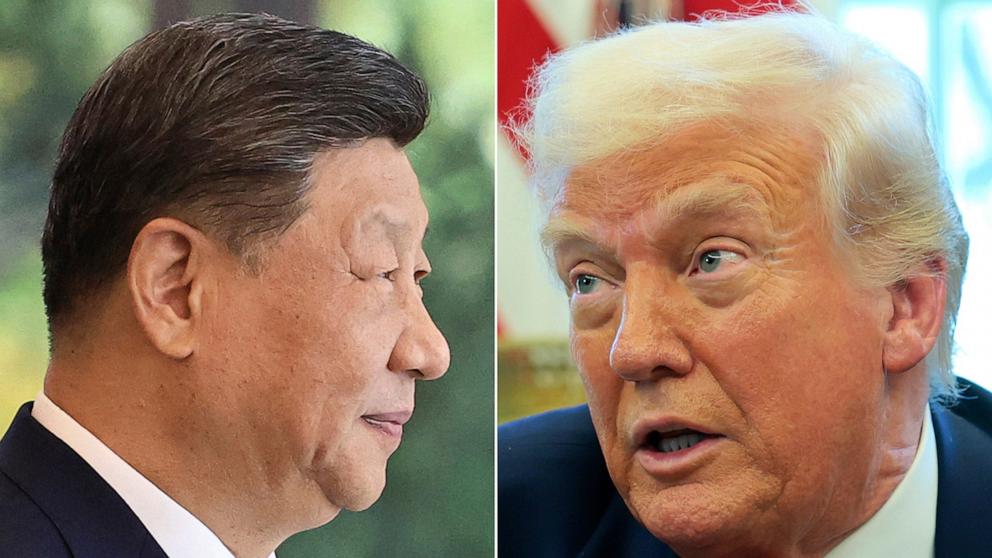 PHOTO: Chinese President Xi Jinping in Beijing, Apr. 11, 2025 and President Donald Trump in Washington, April 9, 2025.