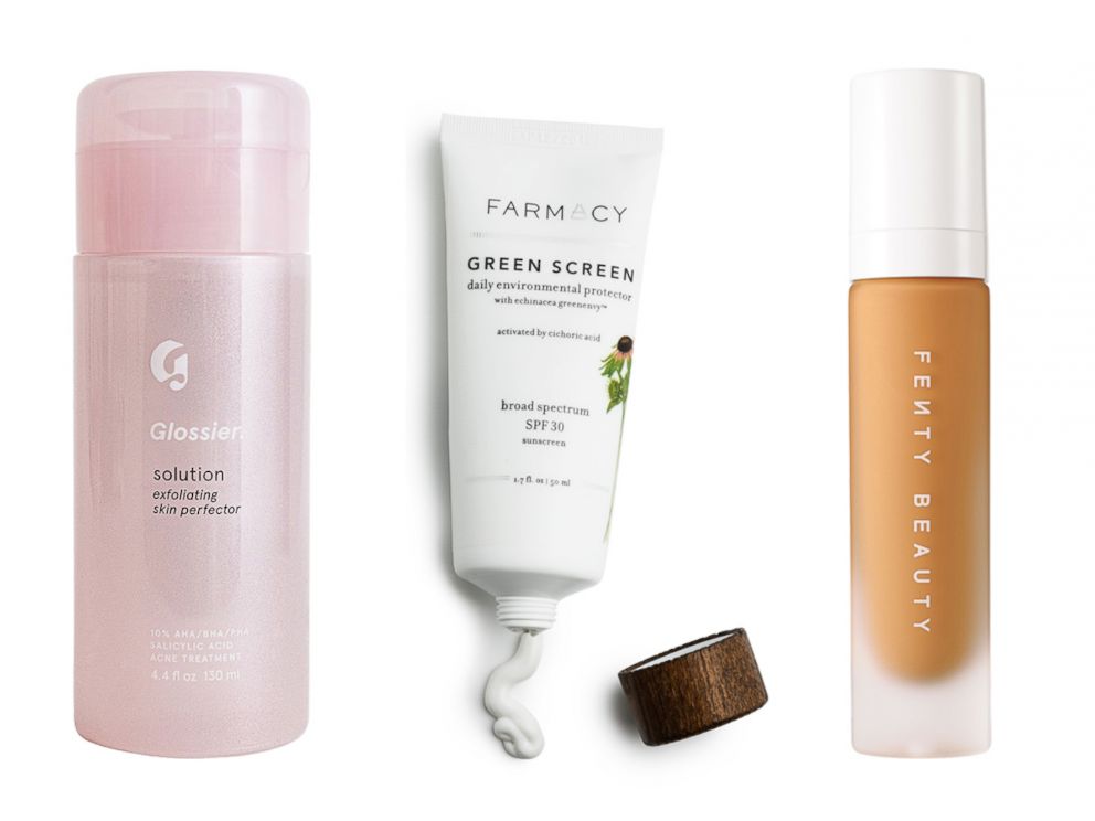 PHOTO: Glossier Solution won for best acne-hyper-pigmentation product | Farmacy Green Screen Daily Environmental Protector won for best sunscreen for all | Fenty Beauty Pro Filt'r Soft Matte Longwear Foundation won for best inclusive foundation. 