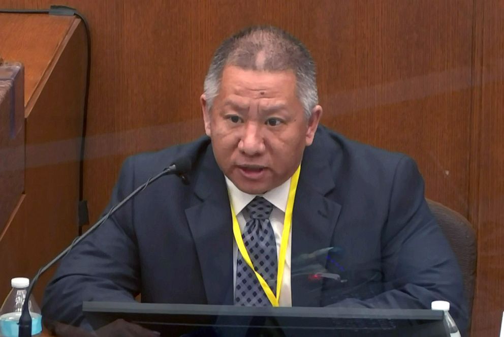 PHOTO: Minneapolis Police Sergeant Ker Yang answers questions during the seventh day of the trial of former Minneapolis police officer Derek Chauvin in the death of George Floyd in Minneapolis, April 6, 2021 in a still image from video. 