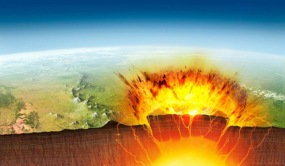 PHOTO: Yellowstone eruption, illustration. Yellowstone National Park is sited above an underground magma chamber. 