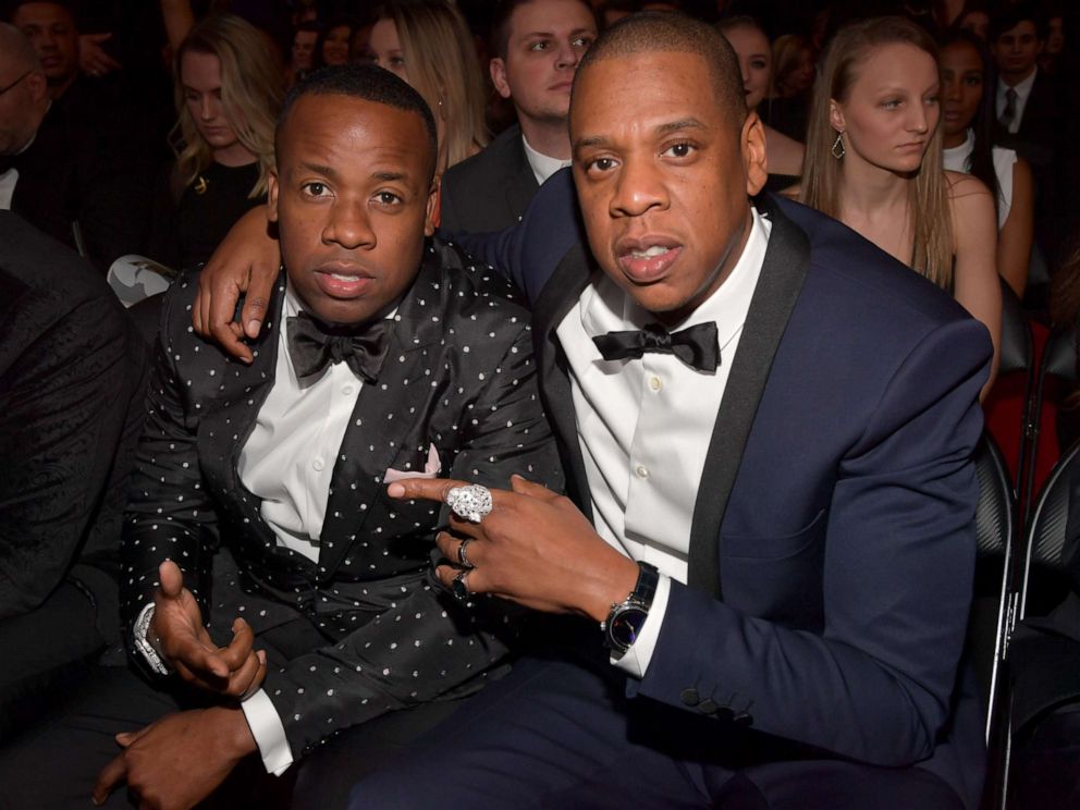 PHOTO: Hip hop artists Yo Gotti and Jay-Z pose for a photo during The 59th GRAMMY Awards at on Feb. 12, 2017, in Los Angeles.