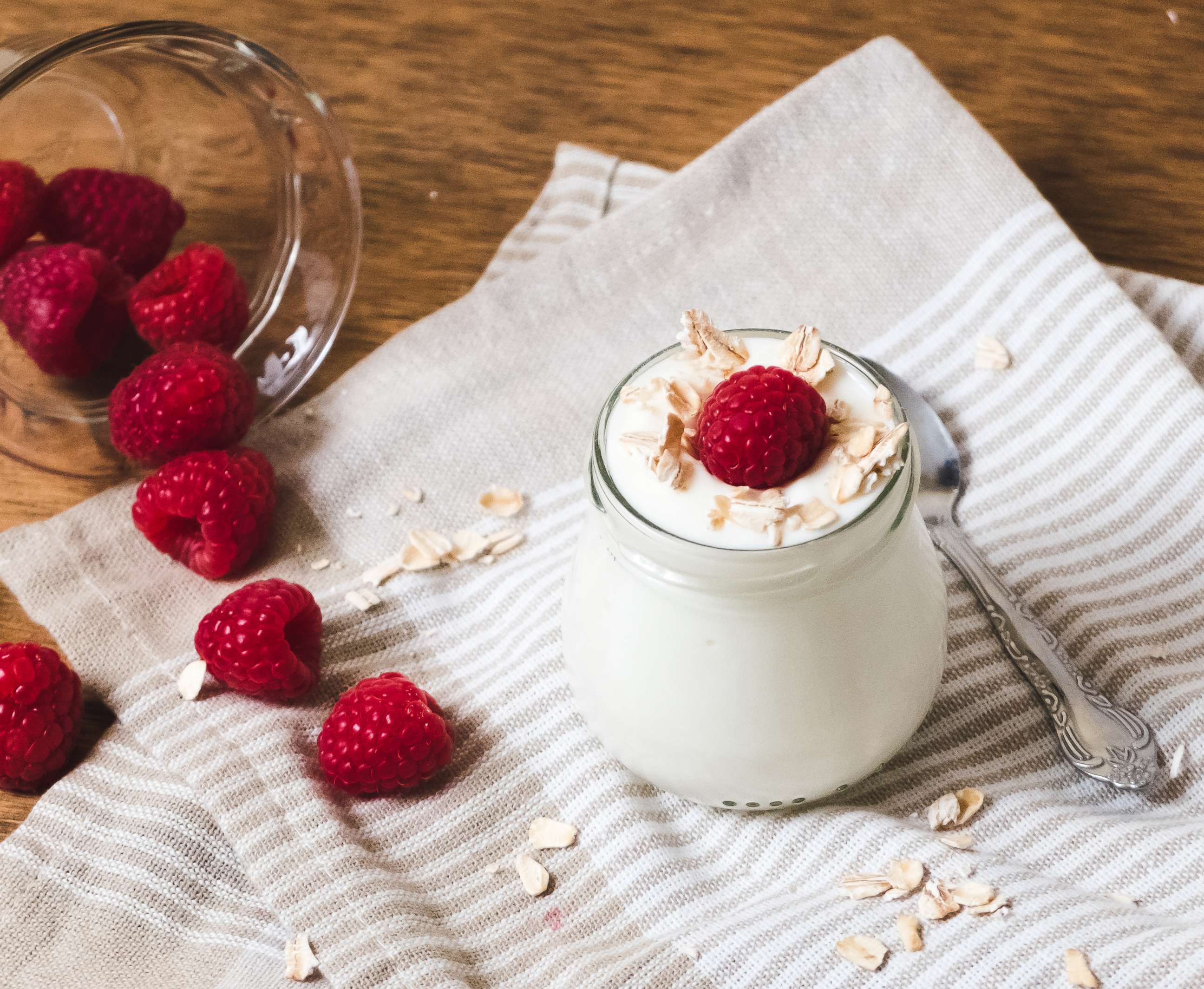 PHOTO: A container with yogurt with raspberries and oats is pictured in this undated stock photo.
