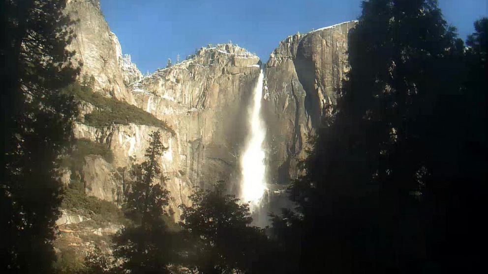 PHOTO: A still taken from a webcam shows Yosemite Falls, in California, Oct. 26, 2021.