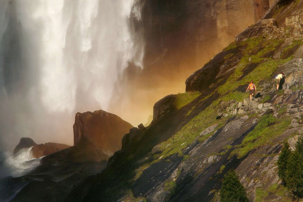 PHOTO: Hikers make their way up the Mist Trail leading to the top of Vernal Falls at Yosemite National Park in California, May 11, 2009.