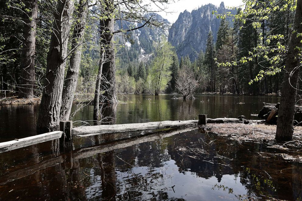 PHOTO: The snowmelt-swollen Merced River flows as warm temperatures have increased snowpack runoff, April 29, 2023, in Yosemite National Park, Calif.