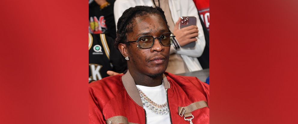 PHOTO: In this Feb. 3, 2022, file photo, Young Thug attends a game between the Phoenix Suns and the Atlanta Hawks at State Farm Arena in Atlanta.