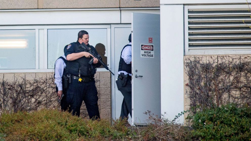 PHOTO: Police search a building at YouTube's corporate headquarters as an active shooter situation was underway in San Bruno, Calif., April 3, 2018. 