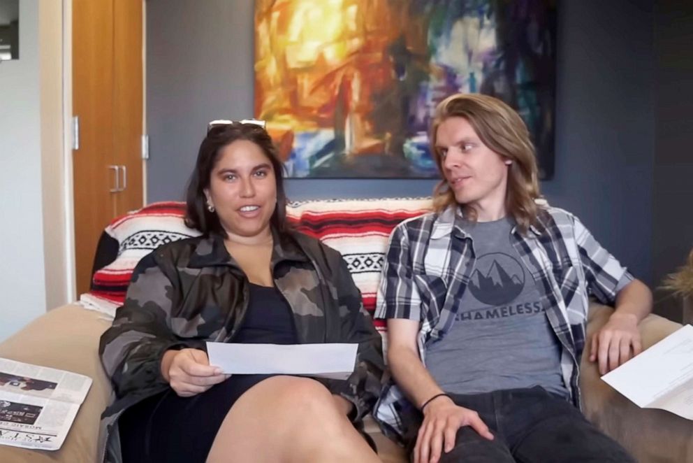 PHOTO: Former Houghton University employees Raegan Zelaya, left, and Shua Wilmot, in an image from a YouTube interview, April 22, 2023, after they were fired from the school.