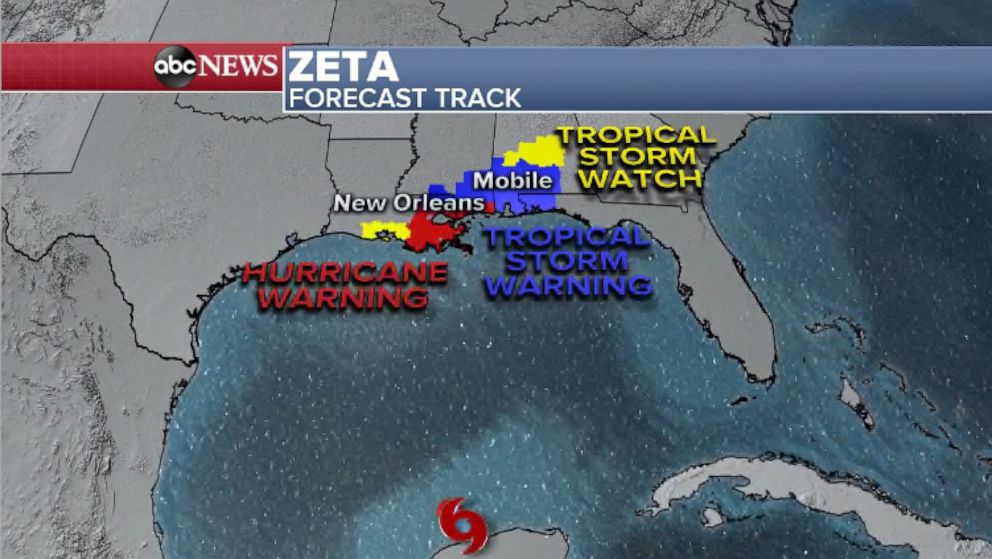 PHOTO: Zeta is expected to continue to strengthen over the next 24 hours leading up to landfall tomorrow evening. On the current forecast track, landfall looks like a Cat 1 will hit south of New Orleans, Oct. 28, 2020.