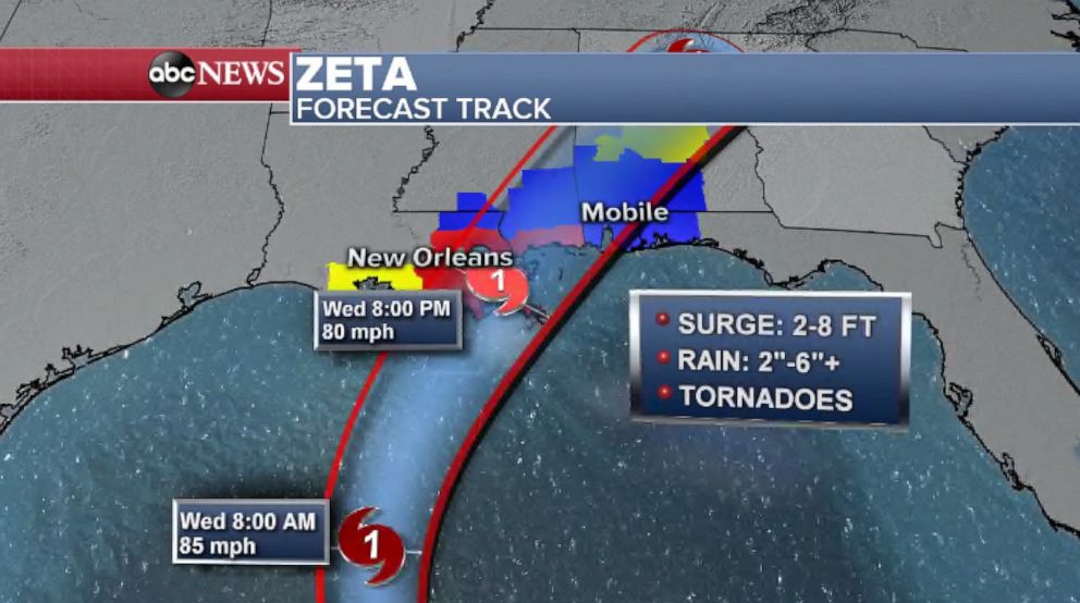 PHOTO: Zeta will quickly speed off to the northeast while rapidly weakening after landfall on Wednesday night. 