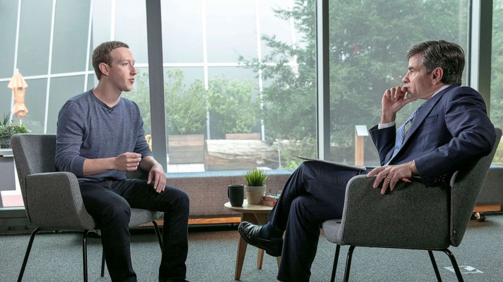 PHOTO: Facebook CEO Mark Zuckerberg sits down with ABC's George Stephanopoulos. April 3, 2019.