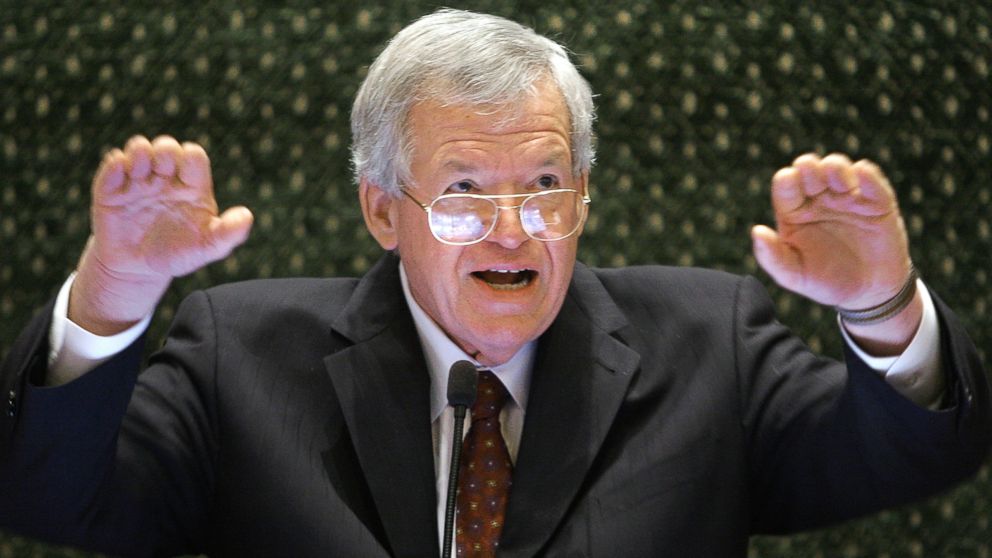 PHOTO: Former U.S. House Speaker Dennis Hastert speaks to lawmakers on the Illinois House of Representatives floor at the state Capitol in Springfield, Ill. in this March 5, 2008 file photo.