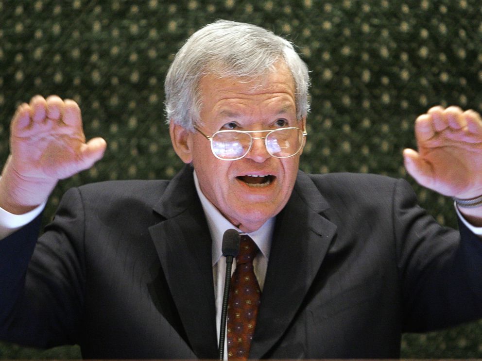 PHOTO: Former U.S. House Speaker Dennis Hastert speaks to lawmakers on the Illinois House of Representatives floor at the state Capitol in Springfield, Ill. in this March 5, 2008 file photo.