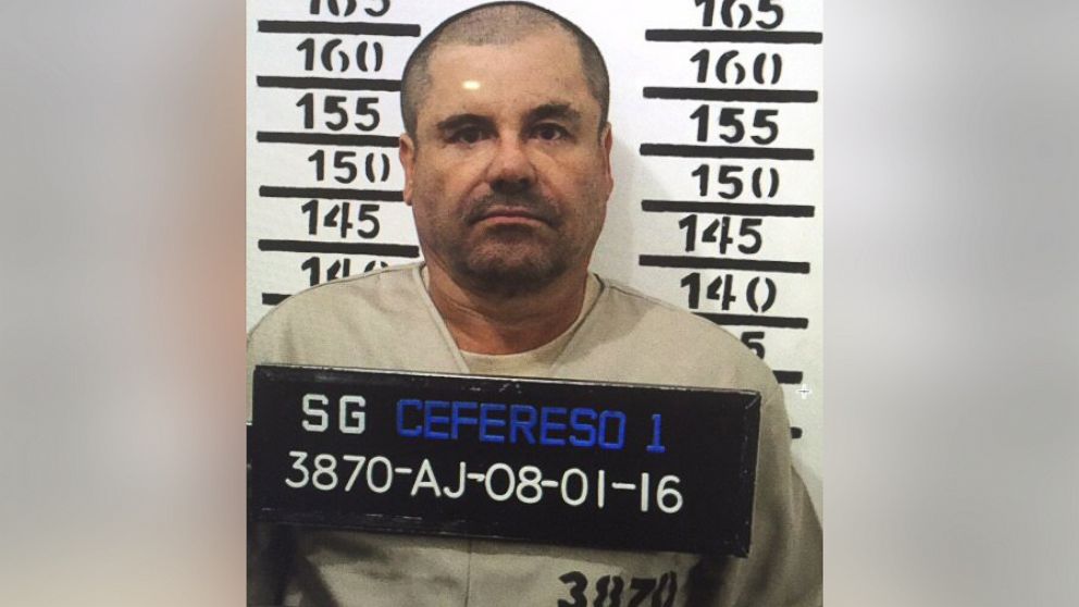 IMexico's most wanted drug lord, Joaquin "El Chapo" Guzman, stands for his prison mug shot with the inmate number 3870 at the Altiplano maximum security federal prison in Almoloya, Mexico,  Jan. 8, 2016.  