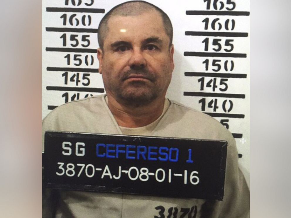 PHOTO:Mexicos most wanted drug lord, Joaquin El Chapo Guzman, stands for his prison mug shot with the inmate number 3870 at the Altiplano maximum security federal prison in Almoloya, Mexico, Jan. 8, 2016.