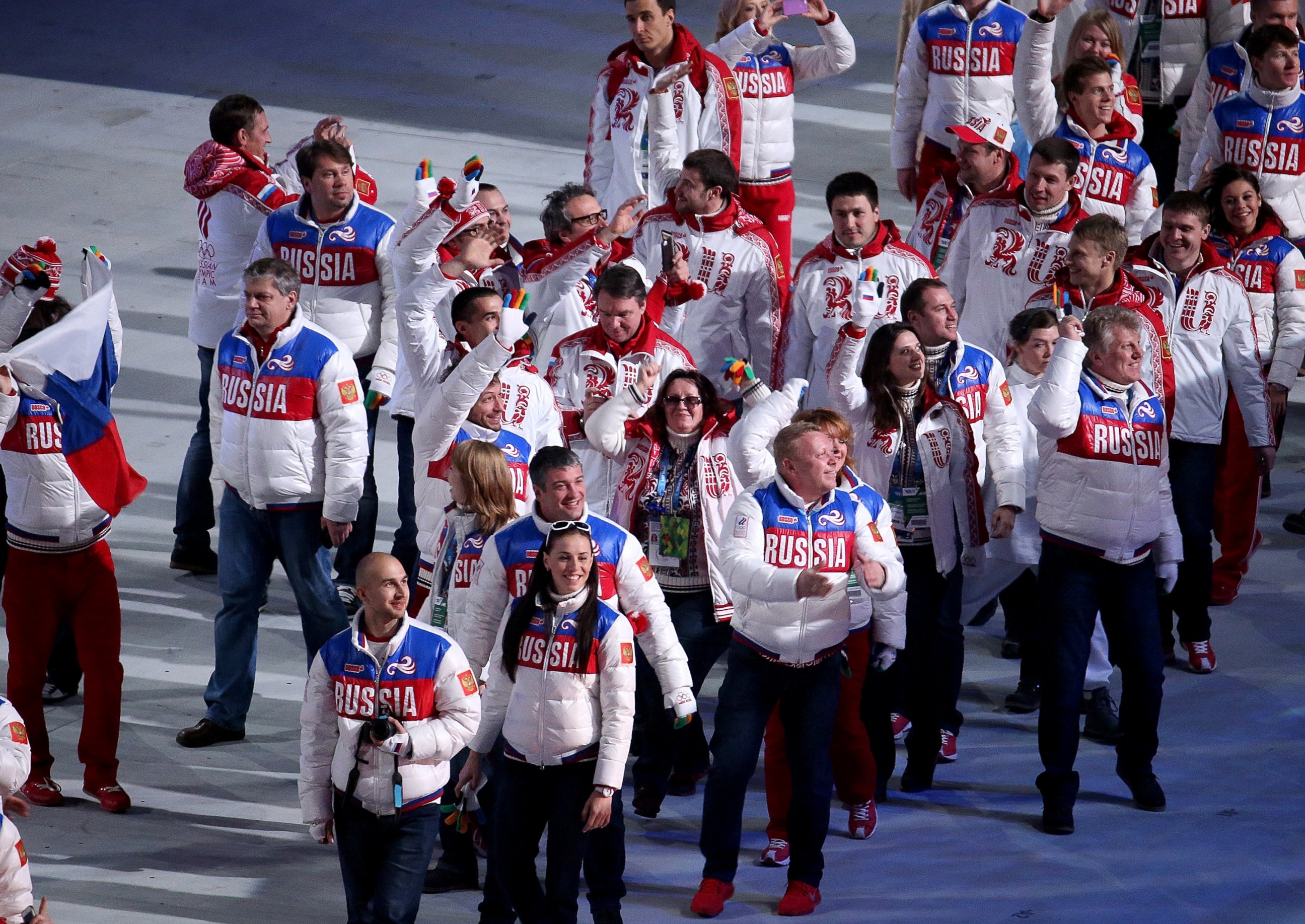 PHOTO: Team Russia enters Fisht Olympic Stadium during the Closing Ceremony for the Winter Olympics in Sochi, Russia, Feb. 7, 2014.