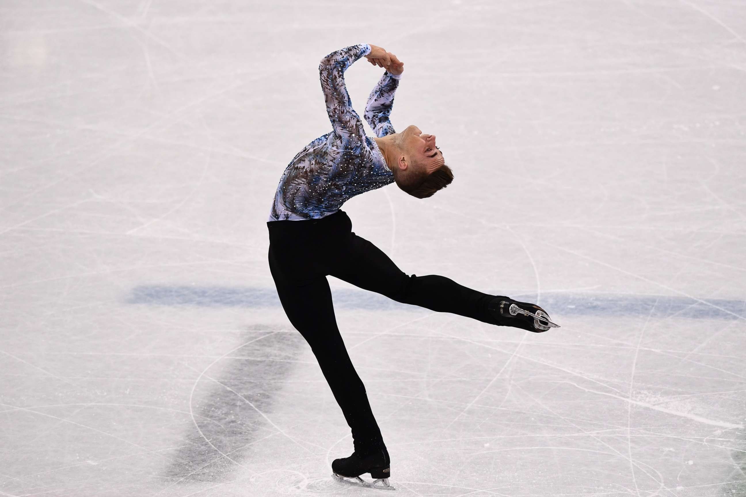 PHOTO: Adam Rippon of the United States, competes in the figure skating team event men's single skating free skating during the 2018 Winter Olympic Games, Feb. 12, 2018.