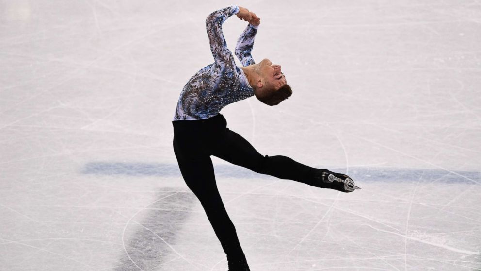 PHOTO: Adam Rippon of the United States, competes in the figure skating team event men's single skating free skating during the 2018 Winter Olympic Games, Feb. 12, 2018.