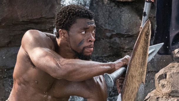 PHOTO: Chadwick Boseman and Michael B. Jordan in a scene from "Black Panther," 2018.