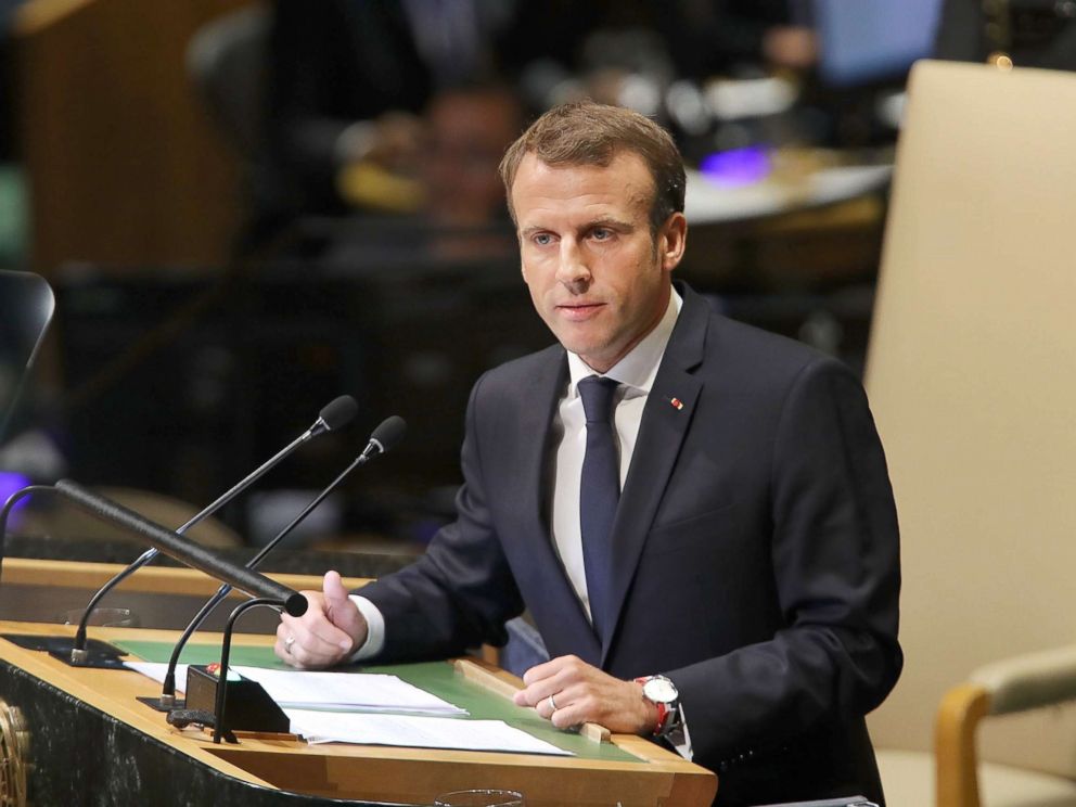 PHOTO: Le président français Emmanuel Macron prend la parole lors de la 73ème Assemblée générale des Nations Unies, le 25 septembre 2018 à New York.