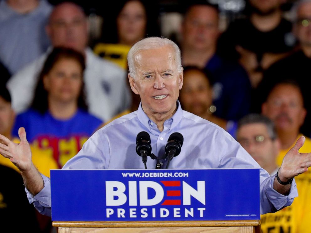PHOTO: Democratic presidential candidate former Vice President Joe Biden speaks during a campaign stop at a Teamsters union hall in Pittsburgh, April 29, 2019.