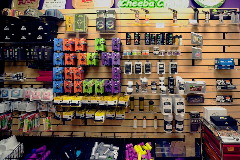 PHOTO: Concentrates, topical remedies, edibles and flower are on display at the Colfax Pot Shop, a recreational marijuana dispensary on the "longest, wickedest road in North America" in Denver, Colo., on April 25, 2016.