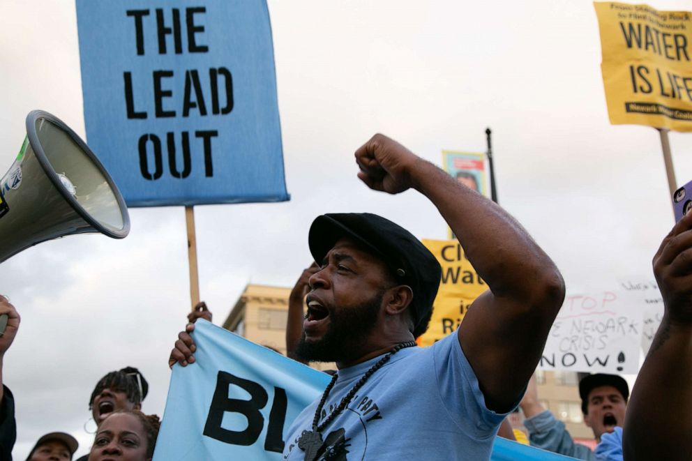 PHOTO: Protestors marched outside the Prudential Center in Newark, New Jersey, Aug. 26, 2019, during the MTV Video and Music Awards to bring attention to the water crisis currently gripping the city.