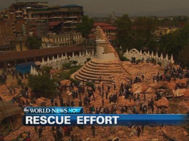 VIDEO: Rescue workers scramble to save lives in the rubble of the deadly earthquake that hit over the weekend in Nepal.