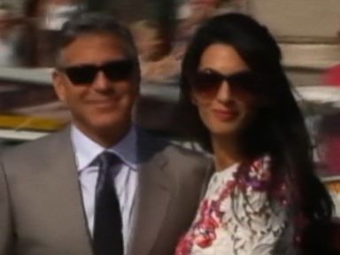 VIDEO: The couple showed off their new rings while emerging from a hotel in Venice.