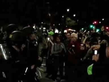 VIDEO: Demonstrators in Berkeley, Calif., vandalized cars and threw bricks at police.