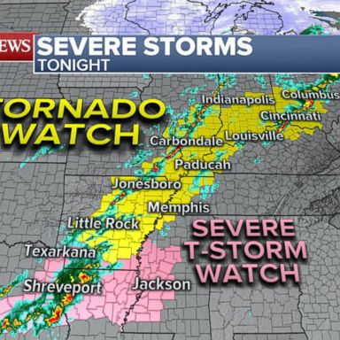 VIDEO: Tornado watches in Arkansas, Texas and Louisiana