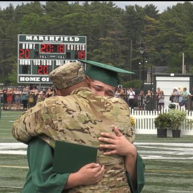 VIDEO: A soldier deployed overseas returns to surprise his son at high school graduation 