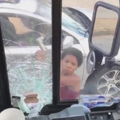 VIDEO: Video shows driver smashing bus window with car jack after crash 