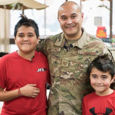 VIDEO: Air Force officer reunites with sons dressed as school mascot